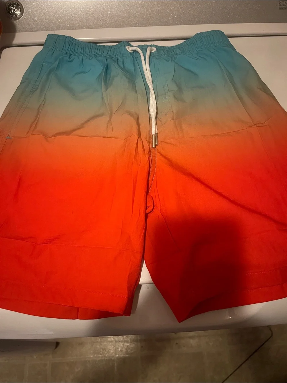 Kids Ombre Blue to Orange Swim Trunks with Drawstring